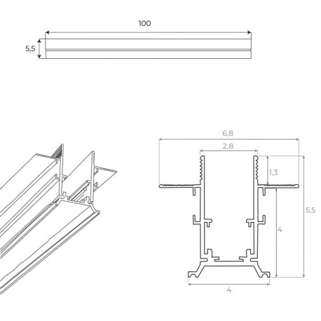 Maxlight Szyna Magnetyczna Podtynkowa, 1 Metr, Biała MT0023