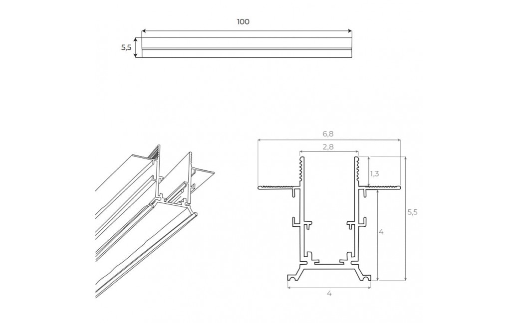 Maxlight Szyna Magnetyczna Podtynkowa, 1 Metr, Biała MT0023