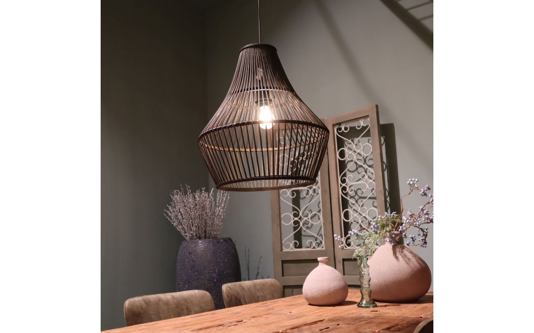 Dijk Lampa Wisząca Bambusowa w Stylu Boho 38x38x42cm Kolor Czarny 55703-074