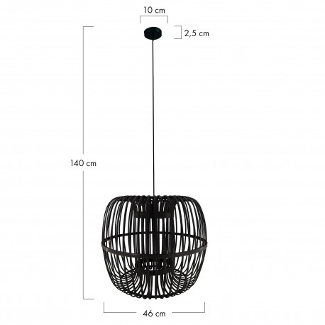 Dijk Lampa Wisząca Bambusowa w Stylu Boho 46x46x40cm Kolor Czarny 55708-074