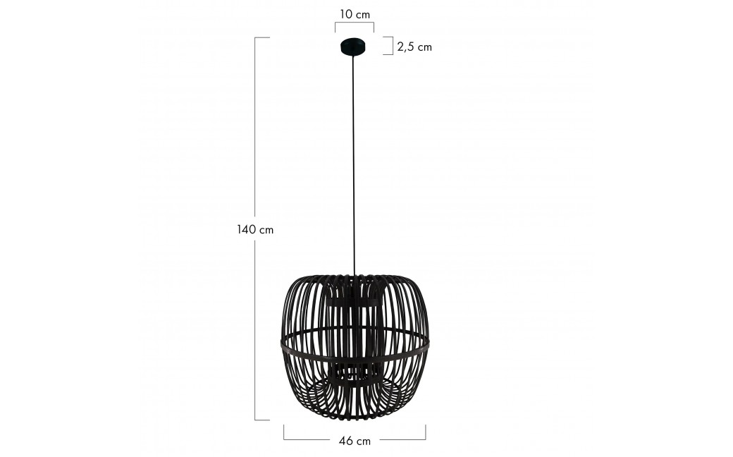 Dijk Lampa Wisząca Bambusowa w Stylu Boho 46x46x40cm Kolor Czarny 55708-074