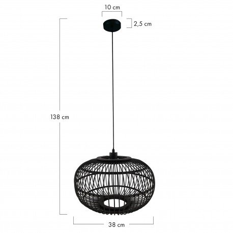 Dijk Lampa Wisząca Bambusowa w Stylu Boho 38x38x27cm Kolor Czarny 55715-074