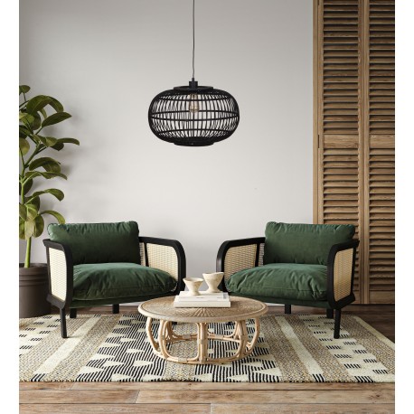 Dijk Lampa Wisząca Bambusowa w Stylu Boho 46x46x28cm Kolor Czarny 55716-074