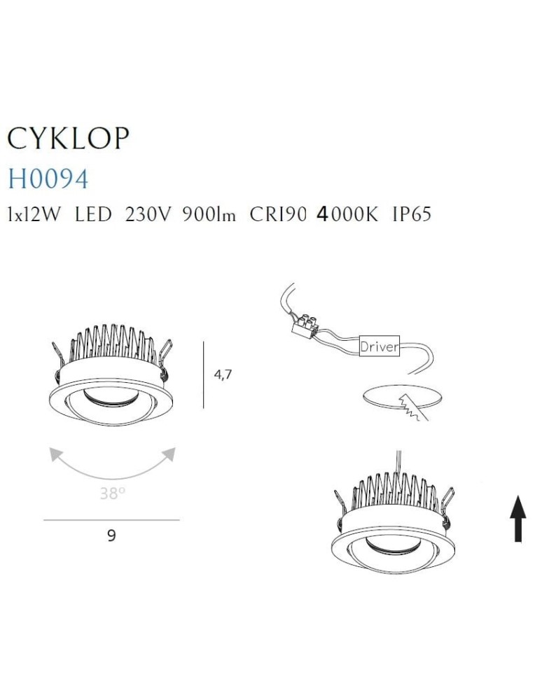Flush-mounted hermetic lamps - Maxlight Cyclop White 4000K IP65 H0094 4000K recessed luminaire. - product kolory-swiatla.pl 2