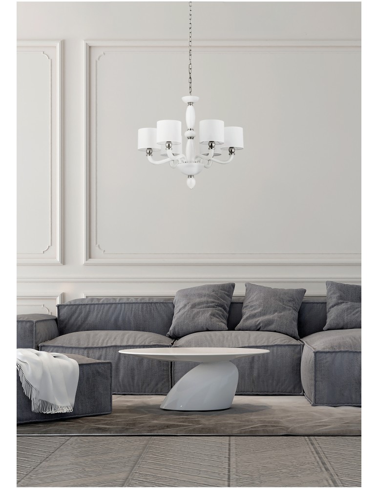 Chandelier with lampshade - Nowodvorski NEWPORT Ceiling Max power chandelier 6x40W E14 White 8156 - product kolory-swiatla.pl 6