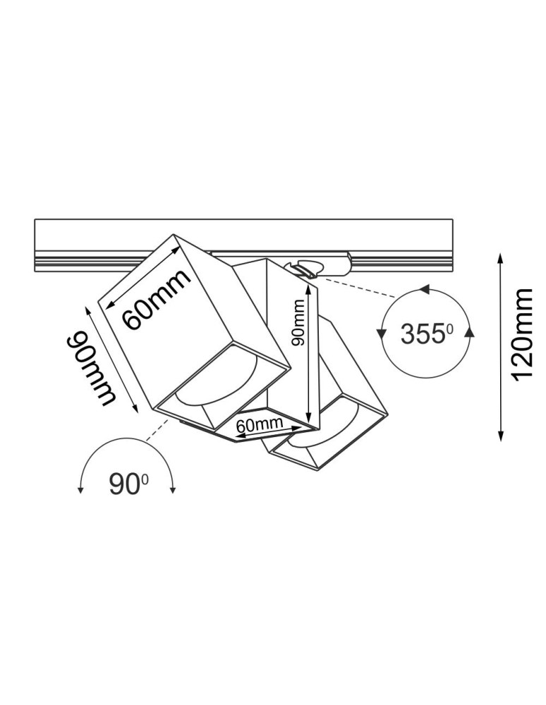 Lamps for 1 phase busbars - Brosline Spot Cube track 2 - Black - Rail 1F 230V 6262 - product kolory-swiatla.pl 2