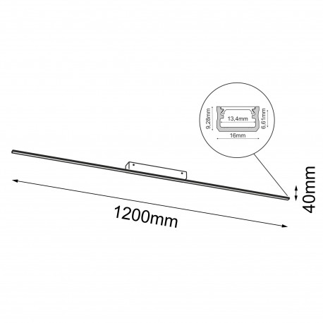 Brosline Plafon Slim C - Czarny (1200 mm) 3000K 1289