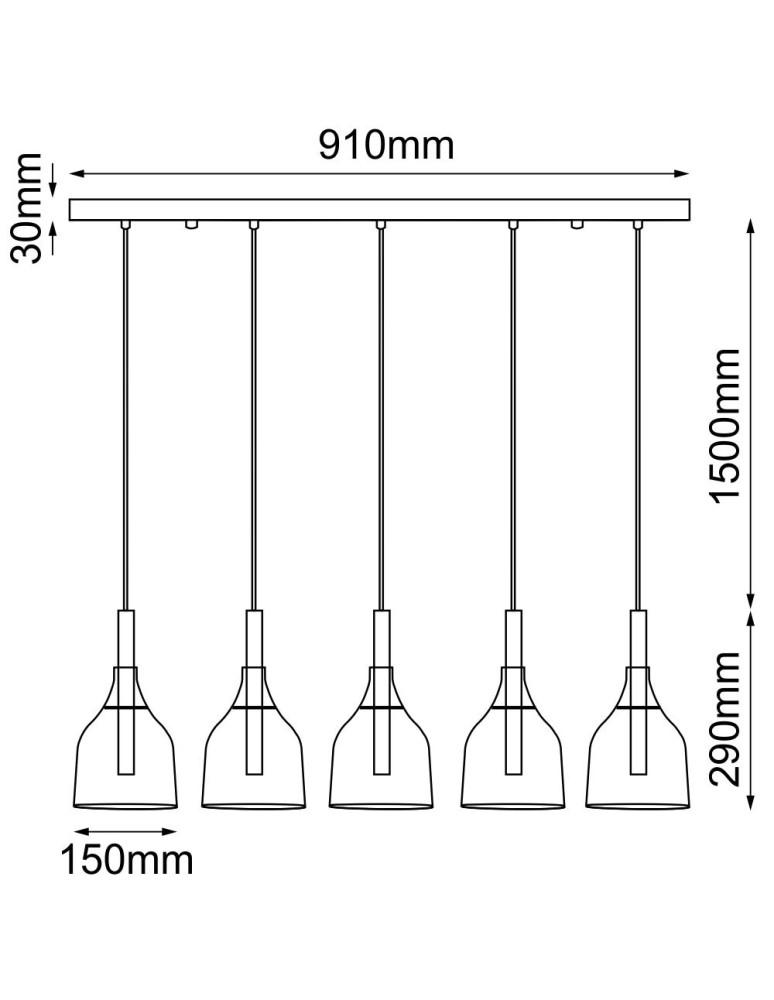 Pendant lamps on a strip - Shilo Pendant lamp Botor 5 - Black (910 mm) 5098 - product kolory-swiatla.pl 2