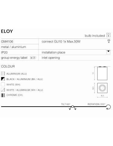 Azzardo ELOY 1 WHITE/ALUMINIUM 1xGU10 Surface Mounted Aluminum AZ0872 - product 2
