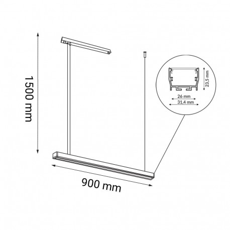 Shilo Lampa wisząca Hiate Line - Czarna (900 mm) 3000K 1844