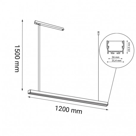 Shilo Lampa wisząca Hiate Line - Czarna (1200 mm) 3000K 1848