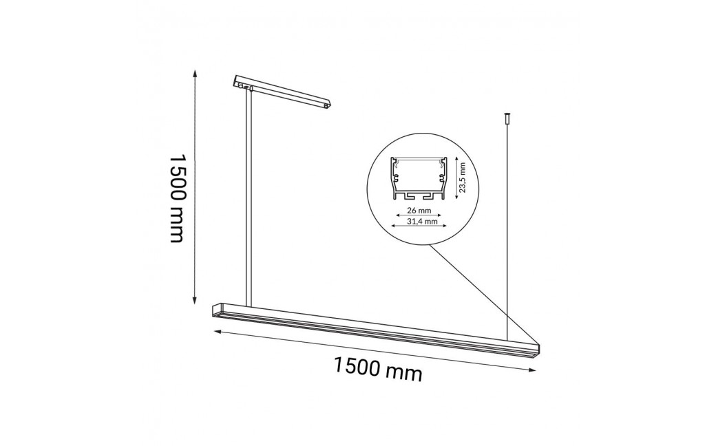 Shilo Lampa wisząca Hiate Line - Czarna (1500 mm) 3000K 1852