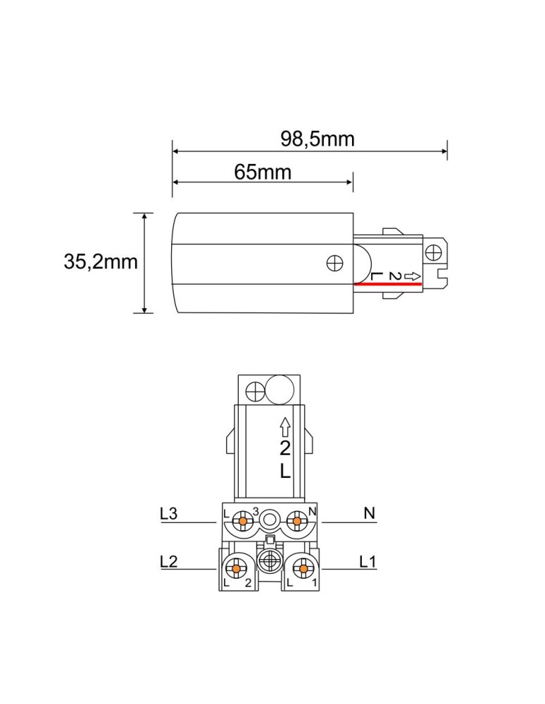 Accessories for 3 phase busbars - Shilo Power supply left for 3F 230V busbar - White 8106 - product kolory-swiatla.pl 2
