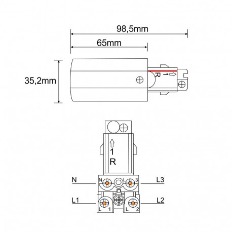 Shilo Zasilanie prawe do szynoprzewodu 3F 230V - Czarne 8107