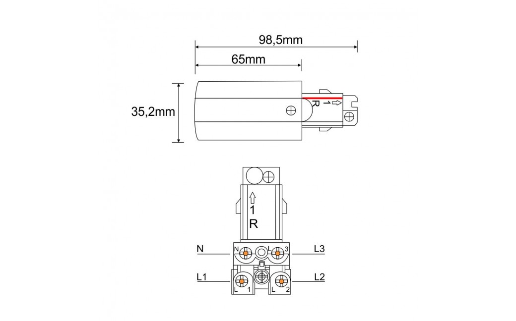 Shilo Zasilanie prawe do szynoprzewodu 3F 230V - Czarne 8107