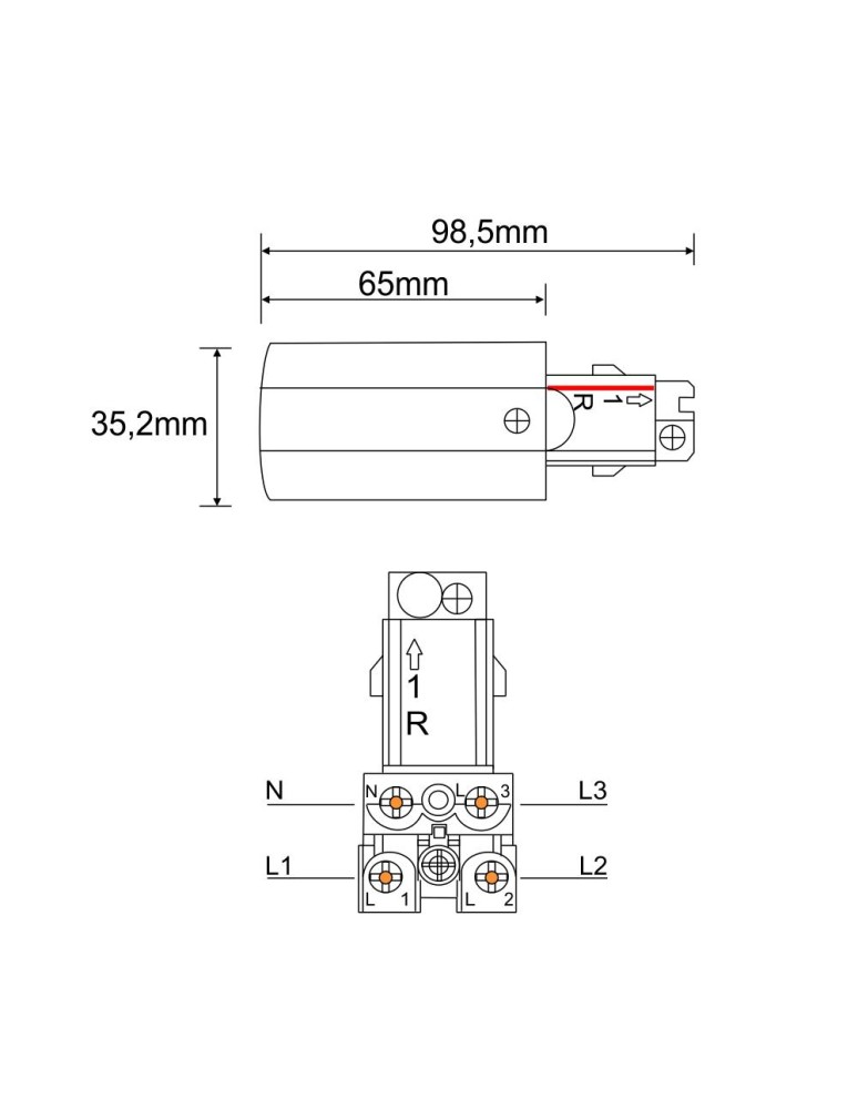 Accessories for 3 phase busbars - Shilo Right-hand power supply for 3F 230V busbar - White 8108 - product kolory-swiatla.pl 2