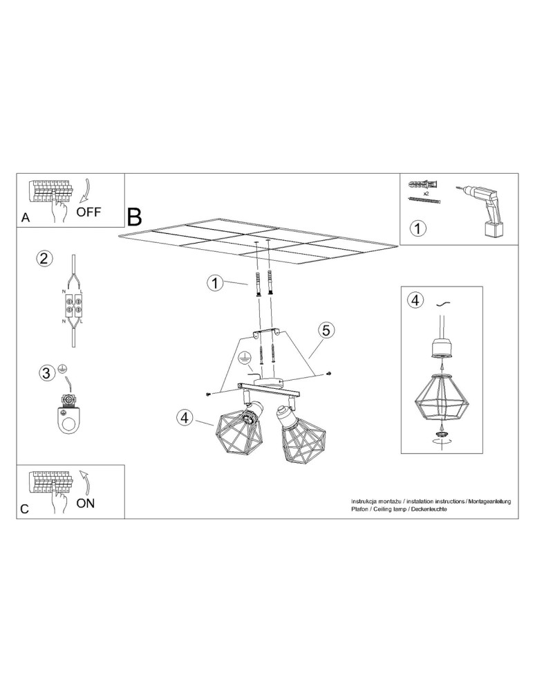 Adjustable ceiling lamps - spots - Sollux Plafond ARTEMIS 2 black SL.1106 - product kolory-swiatla.pl 6