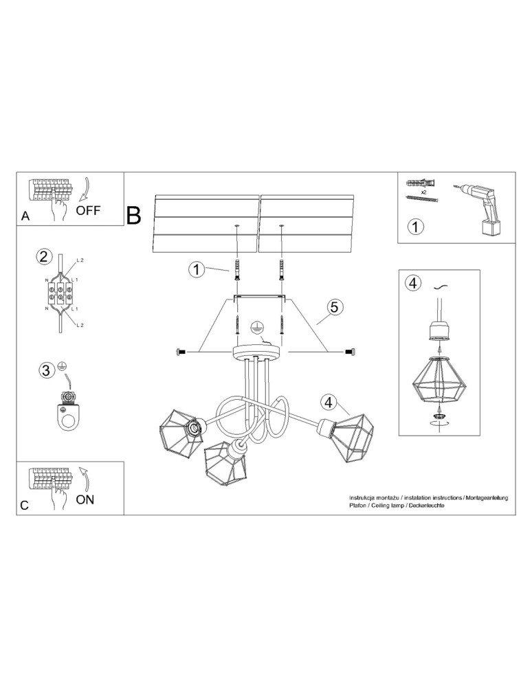 Chandeliers - Sollux Chandelier ARTEMIS 3S black SL.1109 - product kolory-swiatla.pl 6