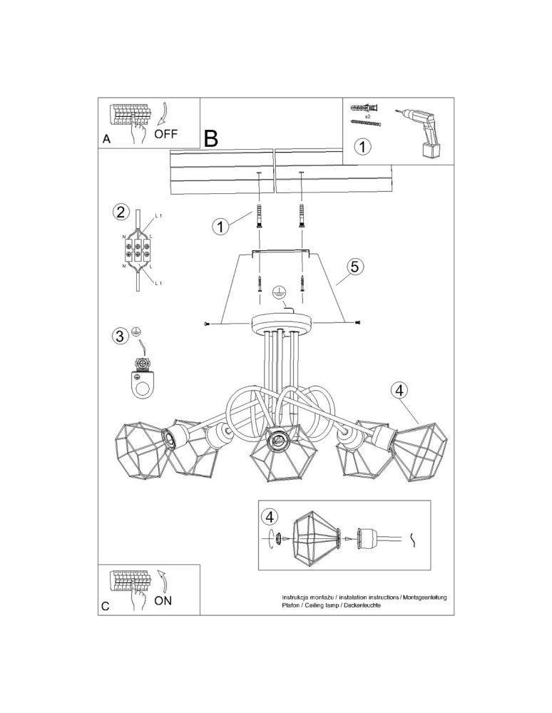 Chandeliers - Sollux Chandelier ARTEMIS 5S black SL.1110 - product kolory-swiatla.pl 6