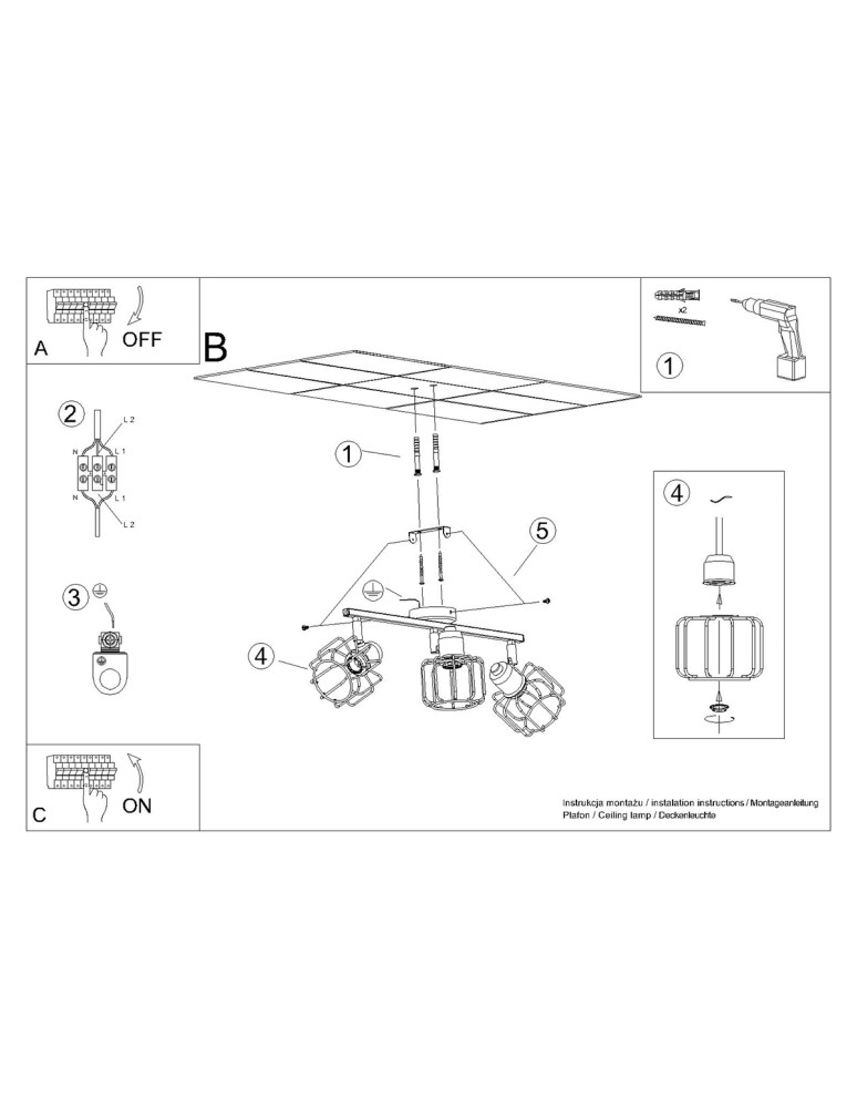 Adjustable ceiling lamps - spots - Sollux Plafond BELUCI 3 white SL.1113 - product kolory-swiatla.pl 6