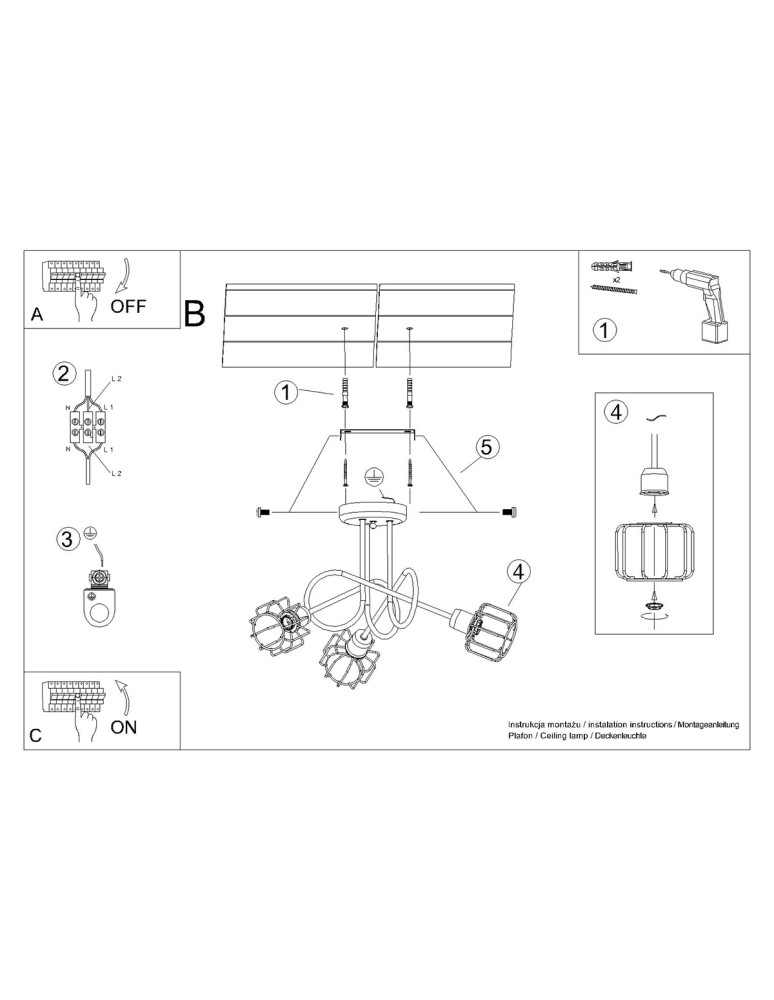 Chandeliers - Sollux Chandelier BELUCI 3S black SL.1118 - product kolory-swiatla.pl 6