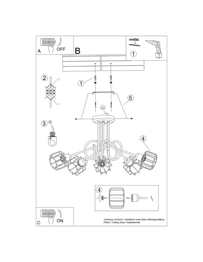 Chandeliers - Sollux Chandelier BELUCI 5S black SL.1119 - product kolory-swiatla.pl 6
