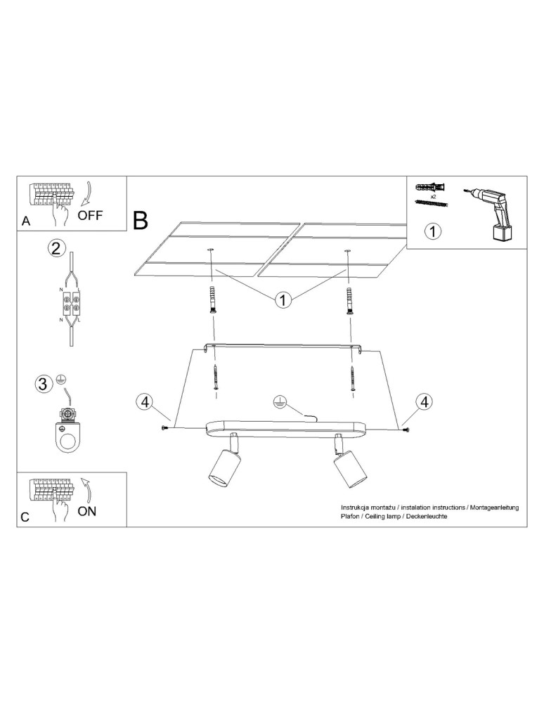 Adjustable ceiling lamps - spots - Sollux Plafond FORNES 2 black SL.1121 - product kolory-swiatla.pl 6