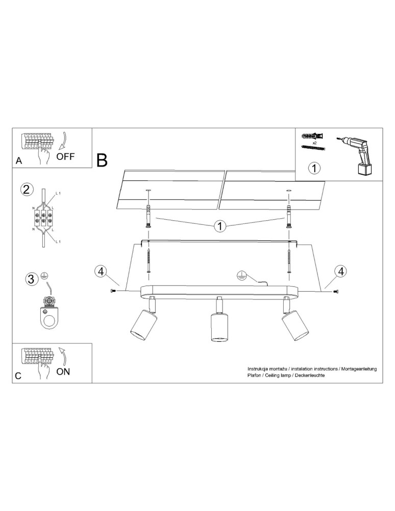 Adjustable ceiling lamps - spots - Sollux Plafond FORNES 3 black SL.1122 - product kolory-swiatla.pl 6