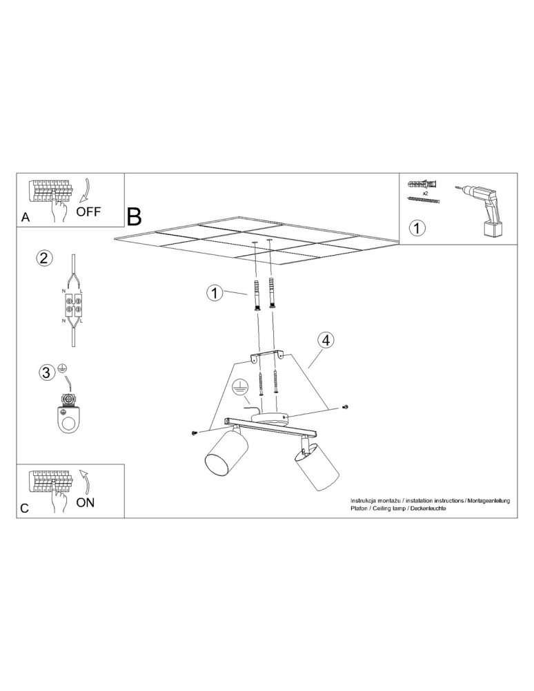 Adjustable ceiling lamps - spots - Sollux Plafond LEMMI 2 black SL.1127 - product kolory-swiatla.pl 6