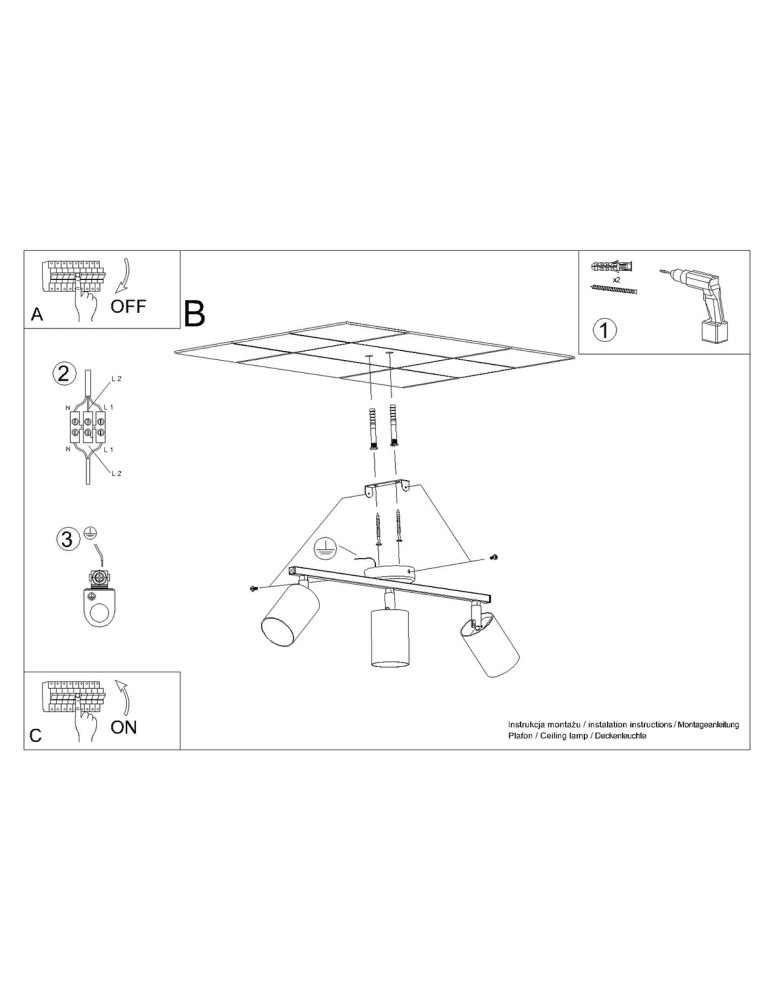 Adjustable ceiling lamps - spots - Sollux Plafond LEMMI 3 black SL.1128 - product kolory-swiatla.pl 6