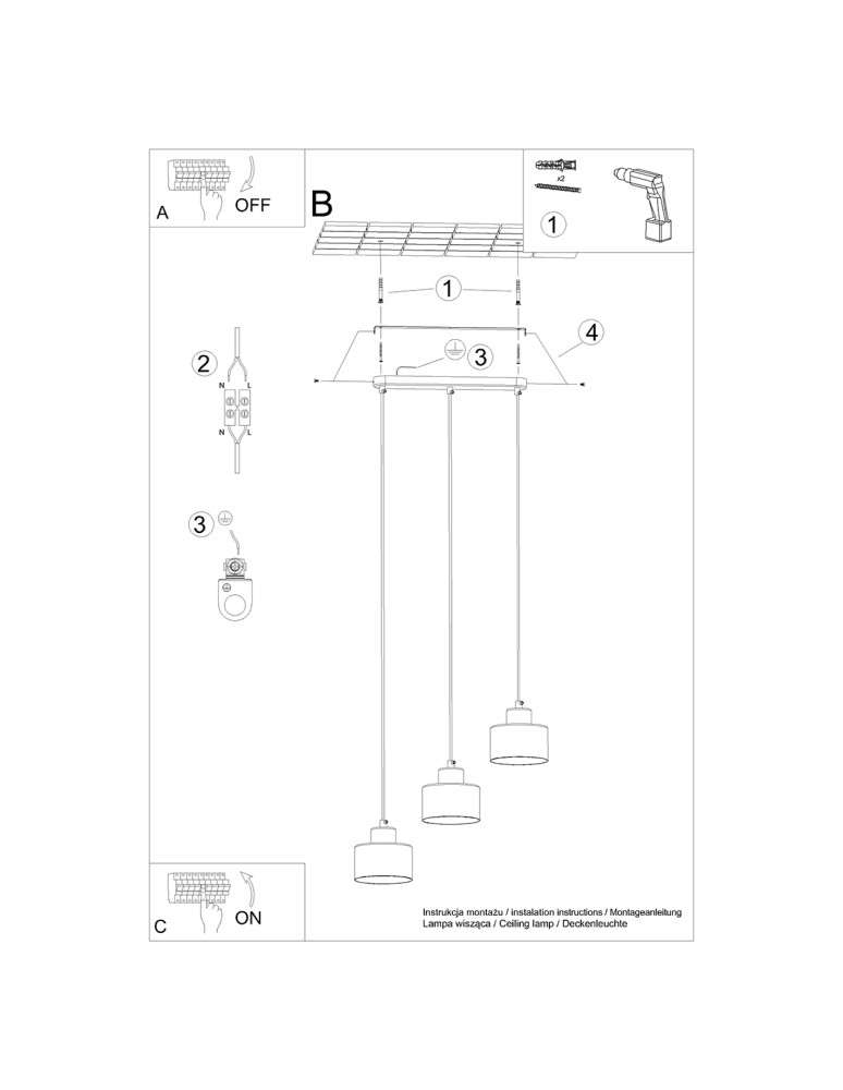 Pendant lamps on a strip - Sollux SAVAR 3 pendant lamp black SL.1133 - product kolory-swiatla.pl 6