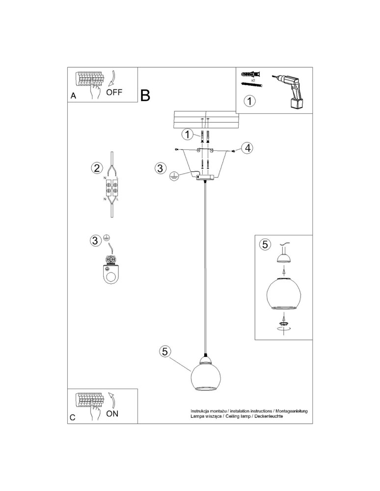 Pendant lamps - Sollux Pendant lamp ALINO 1 black SL.1141 - product kolory-swiatla.pl 5