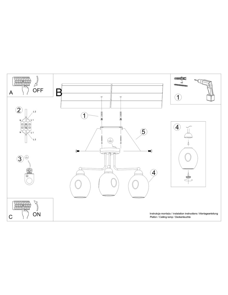 Chandeliers - Sollux Chandelier FILLAN 3 black SL.1144 - product kolory-swiatla.pl 6