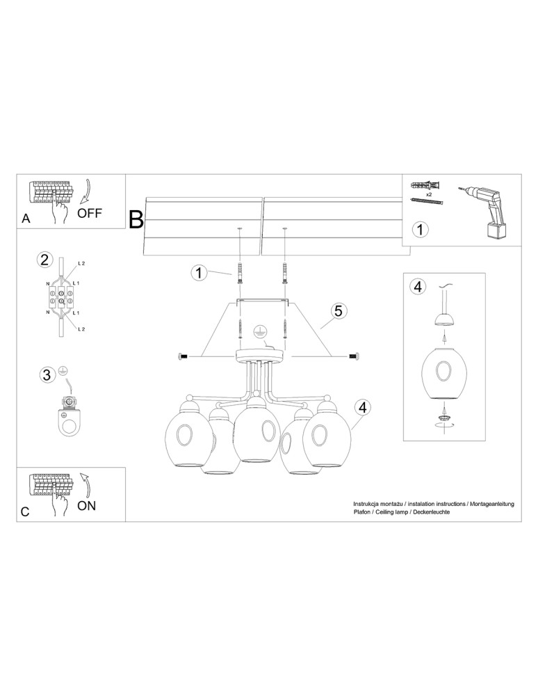 Chandeliers - Sollux Chandelier FILLAN 5 black SL.1145 - product kolory-swiatla.pl 6