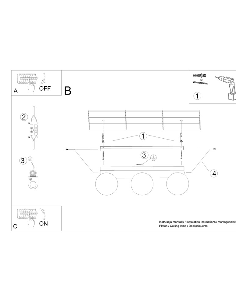 Ceiling lamps spheres - Sollux Plafond YOLI 3 black SL.1153 - product kolory-swiatla.pl 5