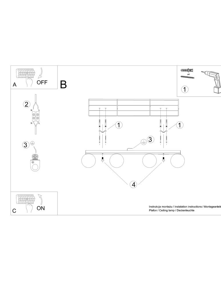 Ceiling lamps spheres - Sollux Plafond YOLI 4 black SL.1154 - product kolory-swiatla.pl 5