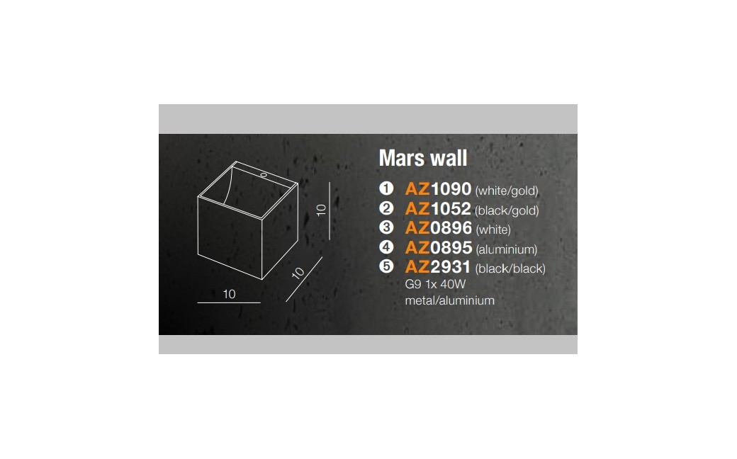 Azzardo MARS ALUMINIUM 1xG9 Wall Mounted Aluminum AZ0895