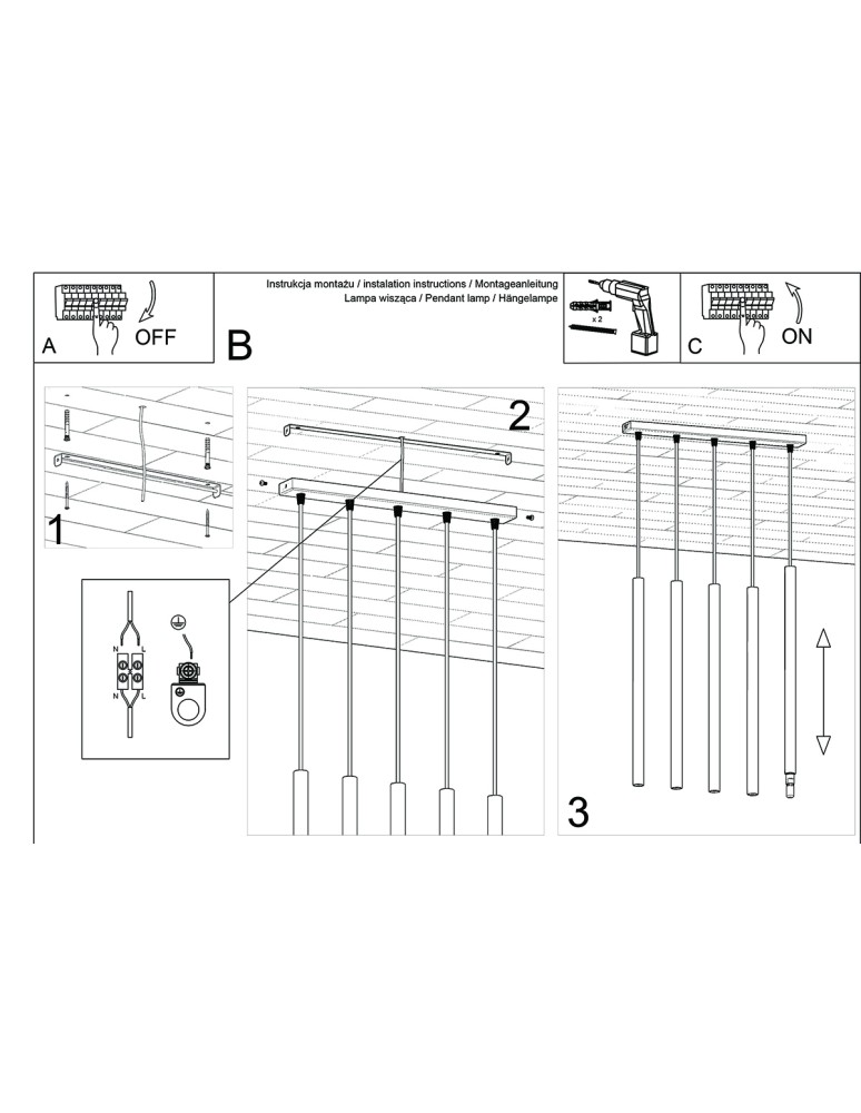Pendant lamps - Sollux PASTELO 5L gold pendant lamp SL.1173 - product kolory-swiatla.pl 6