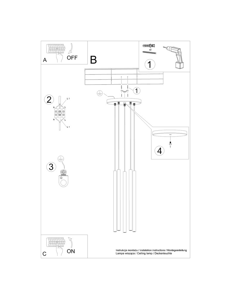 Pendant lamps - Sollux PASTELO 5P pendant lamp black SL.1176 - product kolory-swiatla.pl 6