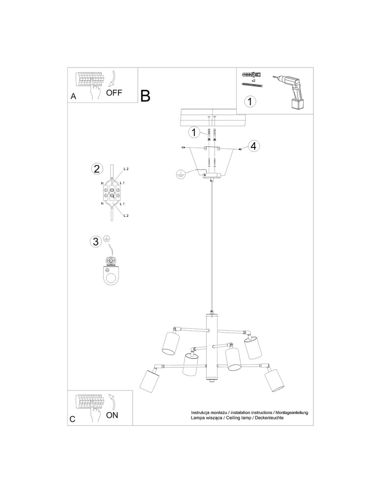 Chandeliers - Sollux Chandelier LEMMI 6 black SL.1207 - product kolory-swiatla.pl 6