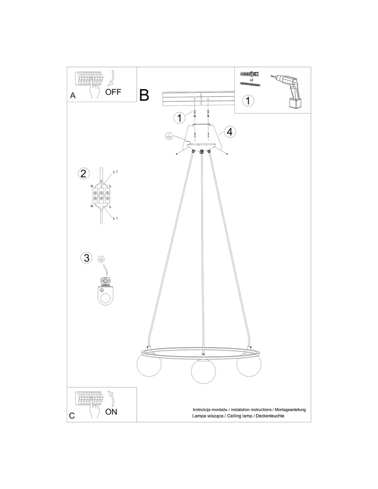 Chandeliers - Sollux Chandelier YOLI 3 SL.1213 - product kolory-swiatla.pl 6