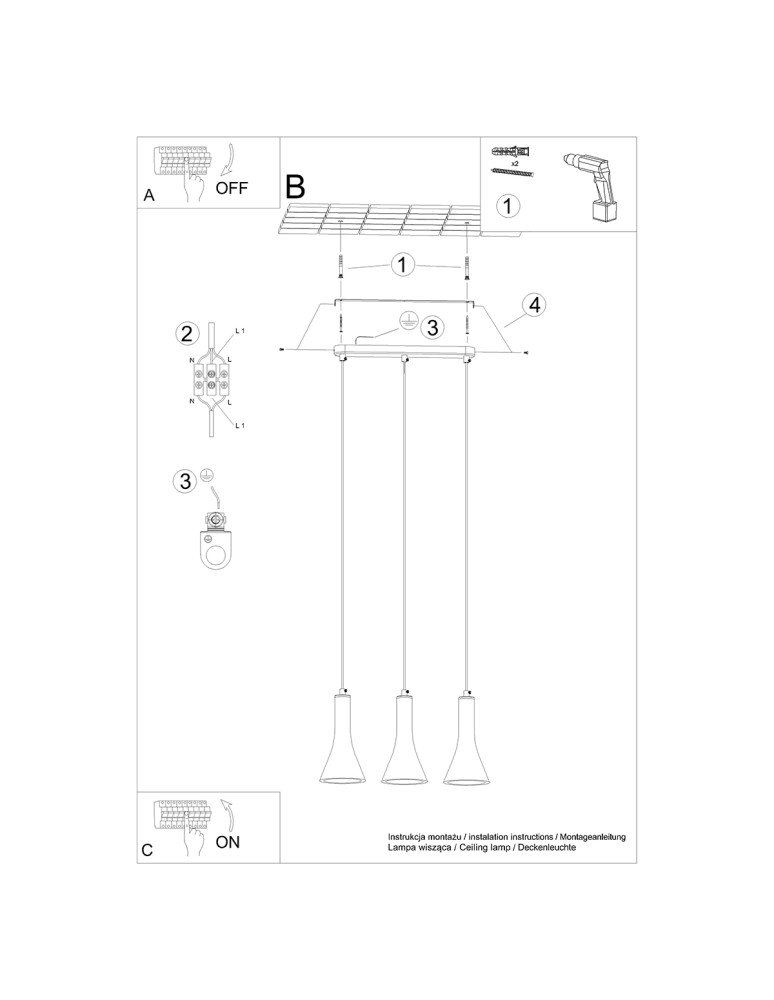 Pendant lamps on a strip - Sollux REA 3L concrete pendant lamp SL.1225 - product kolory-swiatla.pl 6