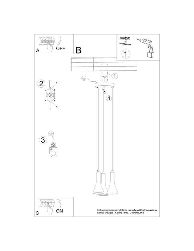 Pendant lamps - Sollux REA 3P concrete pendant lamp SL.1226 - product kolory-swiatla.pl 6