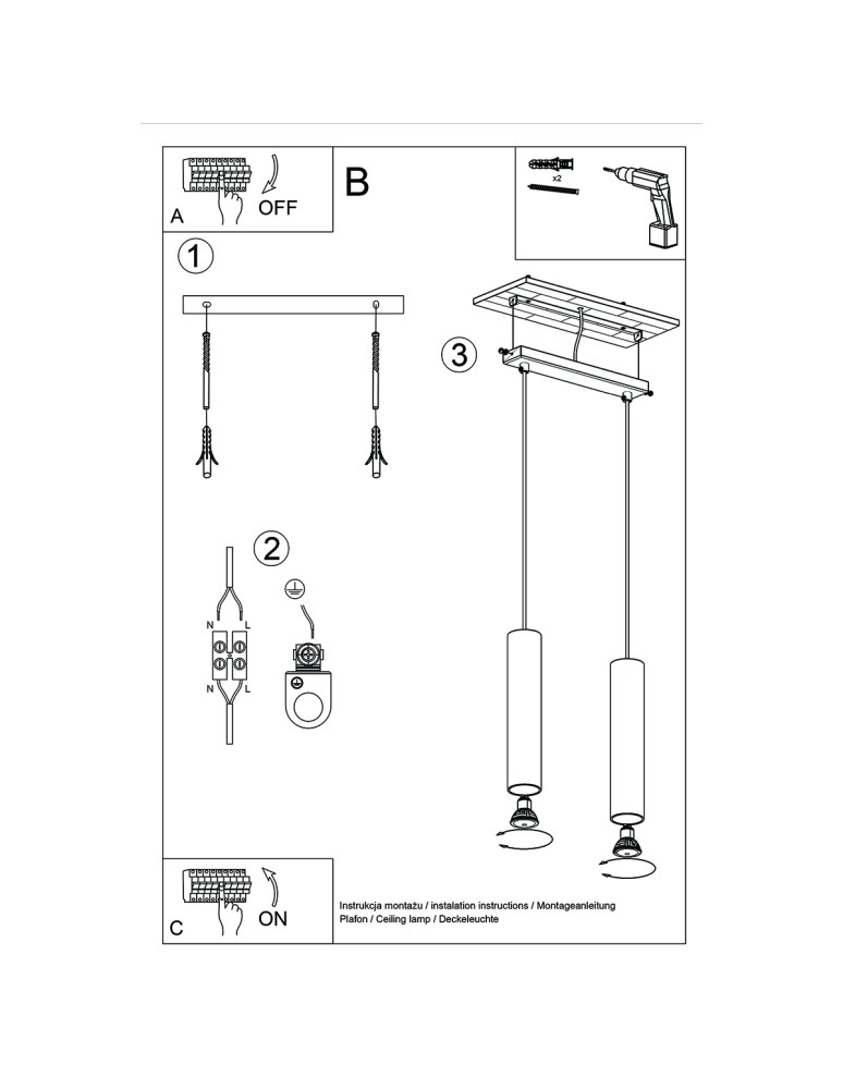 Pendant lamps - Sollux LAGOS 2 pendant lamp glossy gold SL.1241 - product kolory-swiatla.pl 6