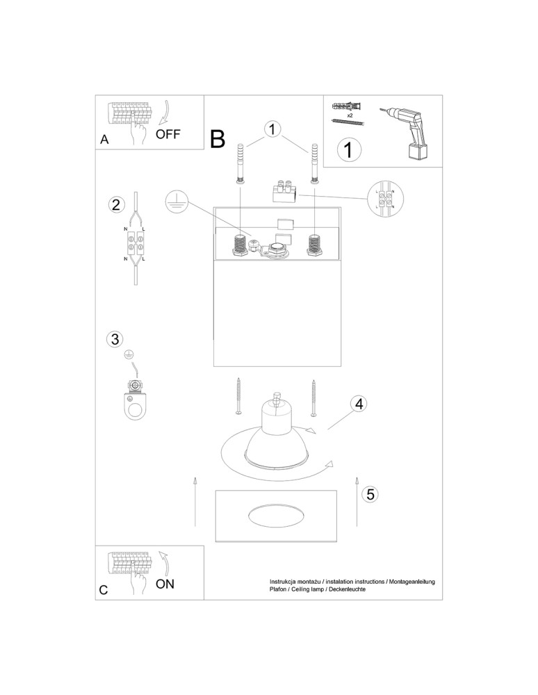 Square ceiling luminaires - Sollux Plafond HATI gold SL.1279 - product kolory-swiatla.pl 6