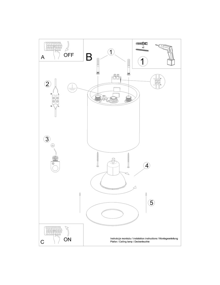 Round ceiling luminaires - Sollux Plafond MIKA black SL.1281 - product kolory-swiatla.pl 6