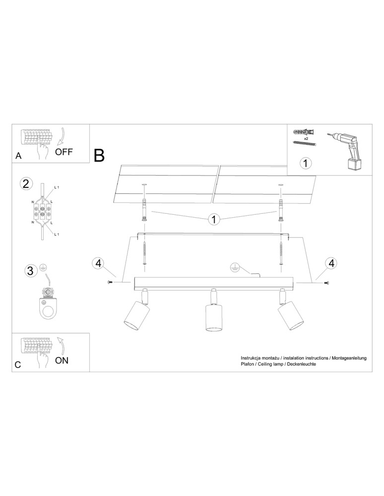 Adjustable ceiling lamps - spots - Sollux Plafond VERDO 3L white SL.1288 - product kolory-swiatla.pl 6