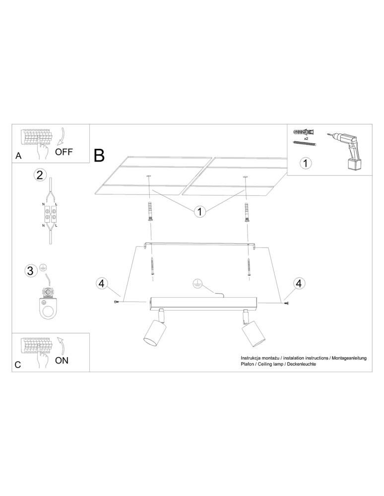 Adjustable ceiling lamps - spots - Sollux Plafond VERDO 2 black SL.1291 - product kolory-swiatla.pl 6