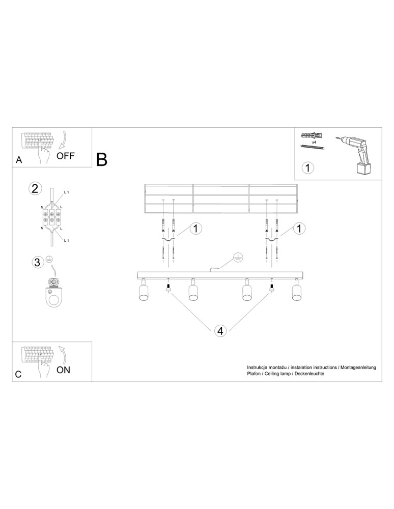 Adjustable ceiling lamps - spots - Sollux Plafond VERDO 4 black SL.1294 - product kolory-swiatla.pl 6