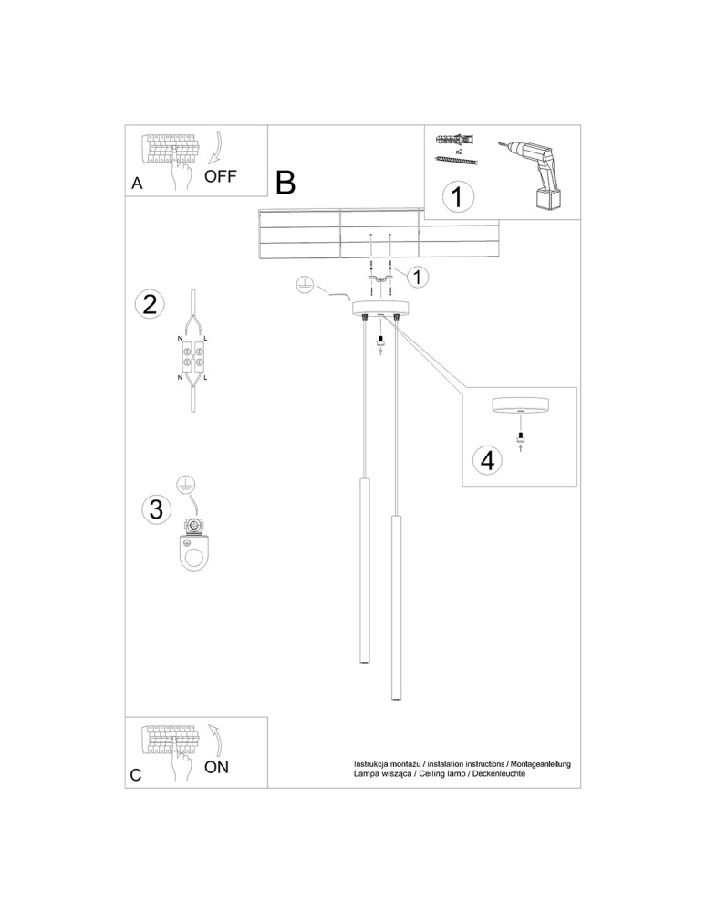 Pendant lamps - Sollux PASTELO 2 pendant lamp black SL.1304 - product kolory-swiatla.pl 6